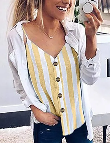 Yellow Striped V-Neck Cami Tank Top - Women's XXL