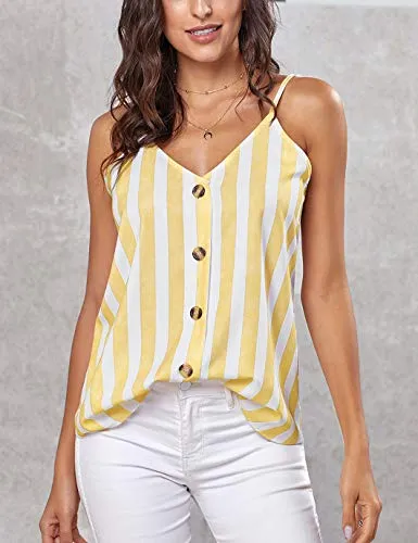 Yellow Striped V-Neck Cami Tank Top - Women's XXL