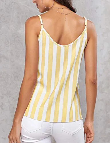 Yellow Striped V-Neck Cami Tank Top - Women's XXL