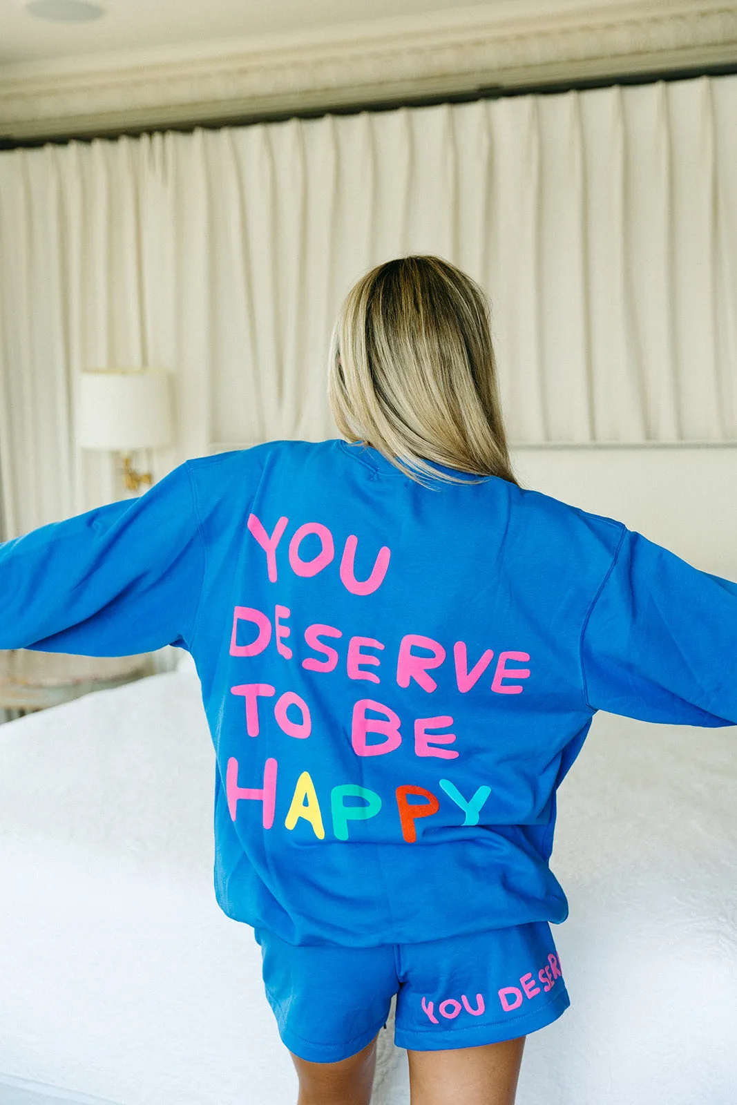 You Deserve To Be Happy Sweatshorts - Royal Blue