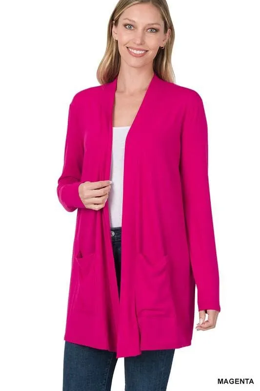 ZENANA Slouchy Pocket Open Cardigan