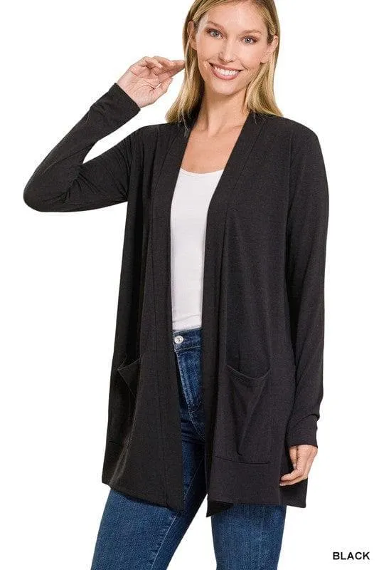 ZENANA Slouchy Pocket Open Cardigan