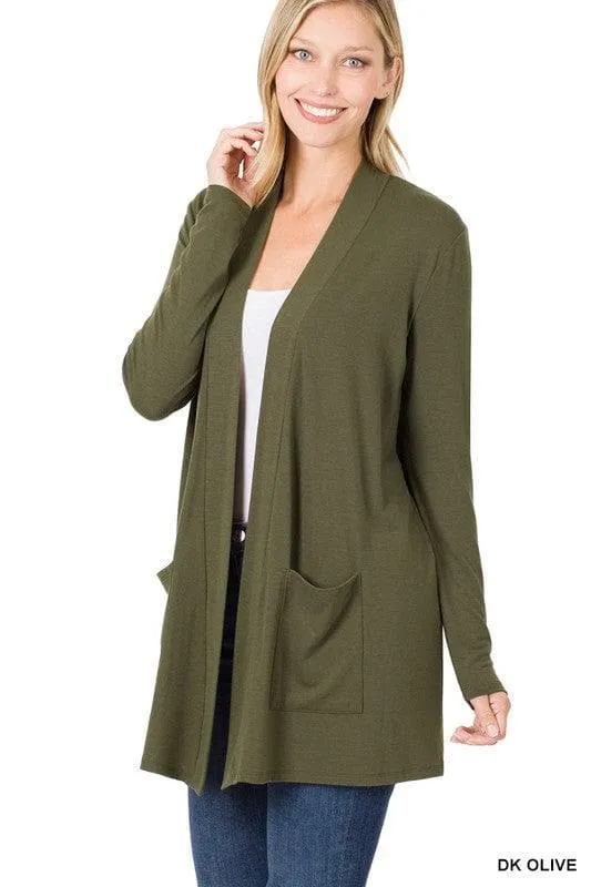 ZENANA Slouchy Pocket Open Cardigan