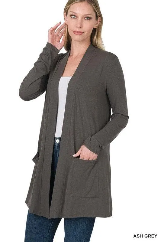 ZENANA Slouchy Pocket Open Cardigan