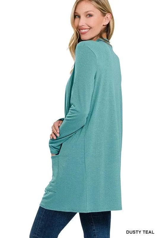 ZENANA Slouchy Pocket Open Cardigan