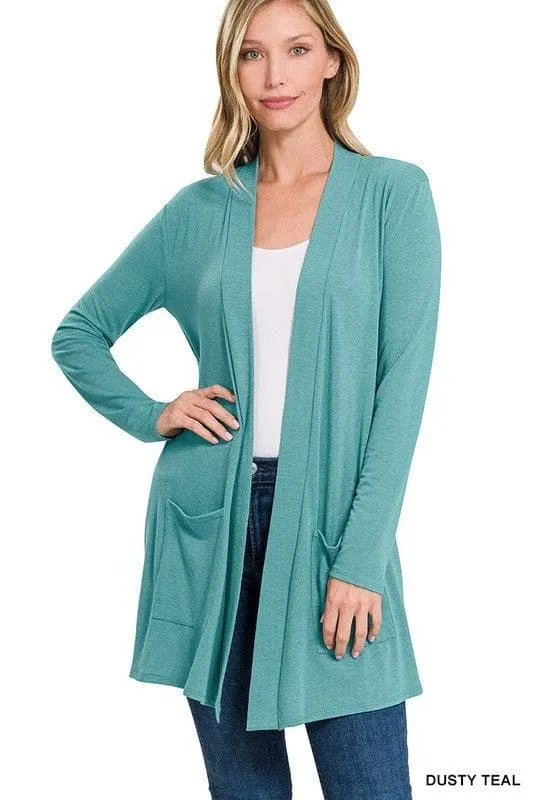 ZENANA Slouchy Pocket Open Cardigan
