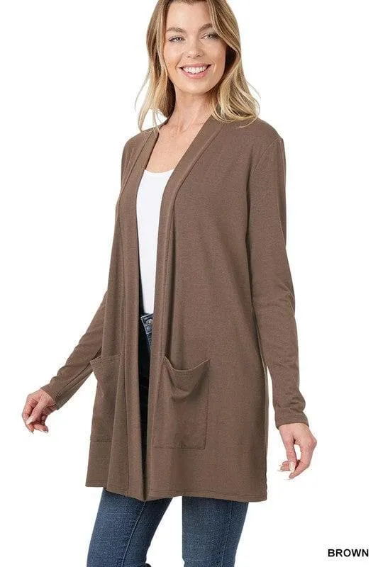 ZENANA Slouchy Pocket Open Cardigan