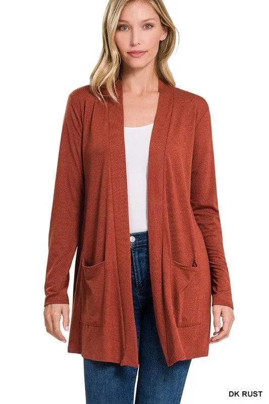 ZENANA Slouchy Pocket Open Cardigan