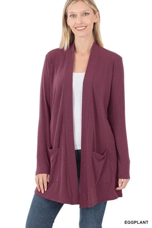 ZENANA Slouchy Pocket Open Cardigan