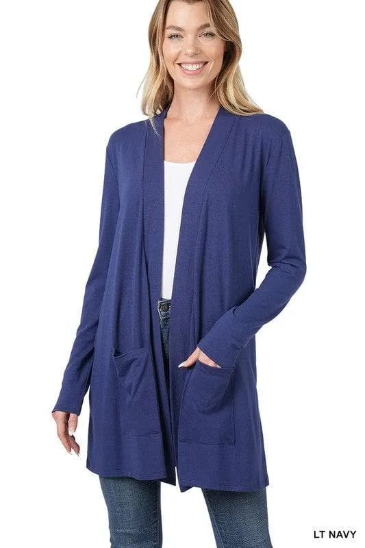 ZENANA Slouchy Pocket Open Cardigan